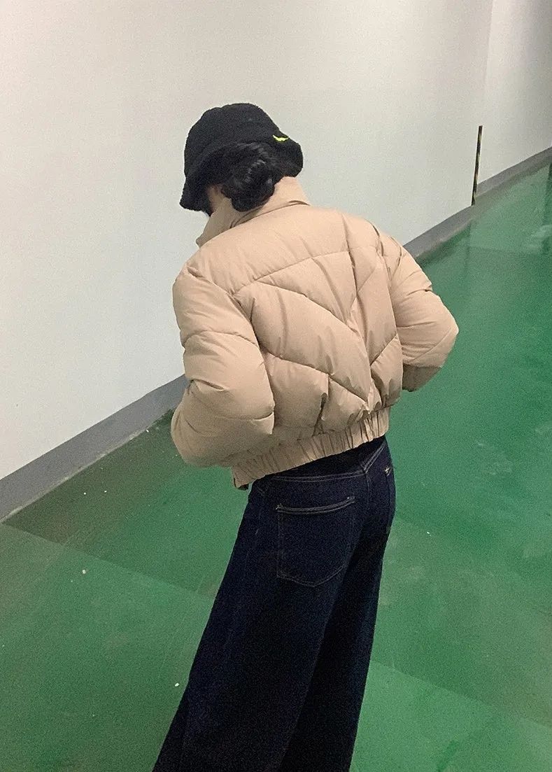 Thickened Relaxed-Fit Puffed Jacket with Elastic Band Cuffs for Women