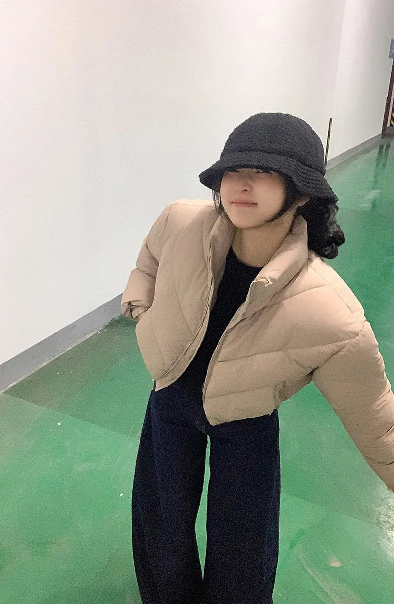 Thickened Relaxed-Fit Puffed Jacket with Elastic Band Cuffs for Women