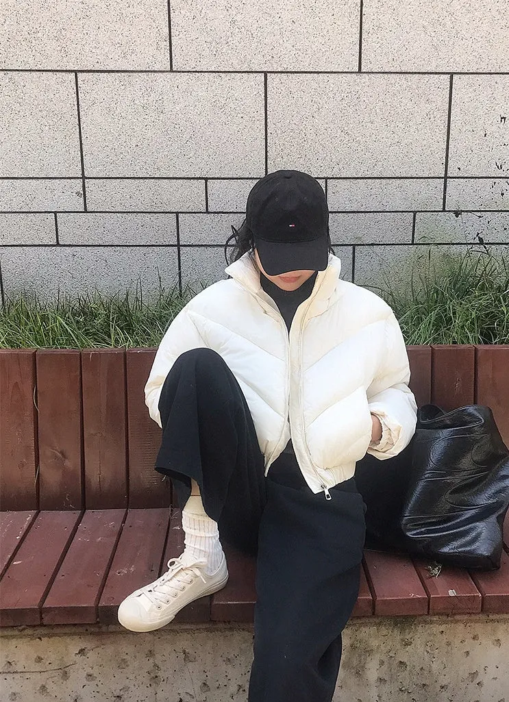 Thickened Relaxed-Fit Puffed Jacket with Elastic Band Cuffs for Women