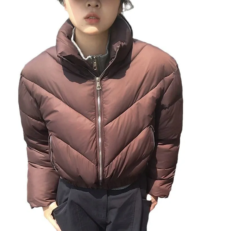 Thickened Relaxed-Fit Puffed Jacket with Elastic Band Cuffs for Women