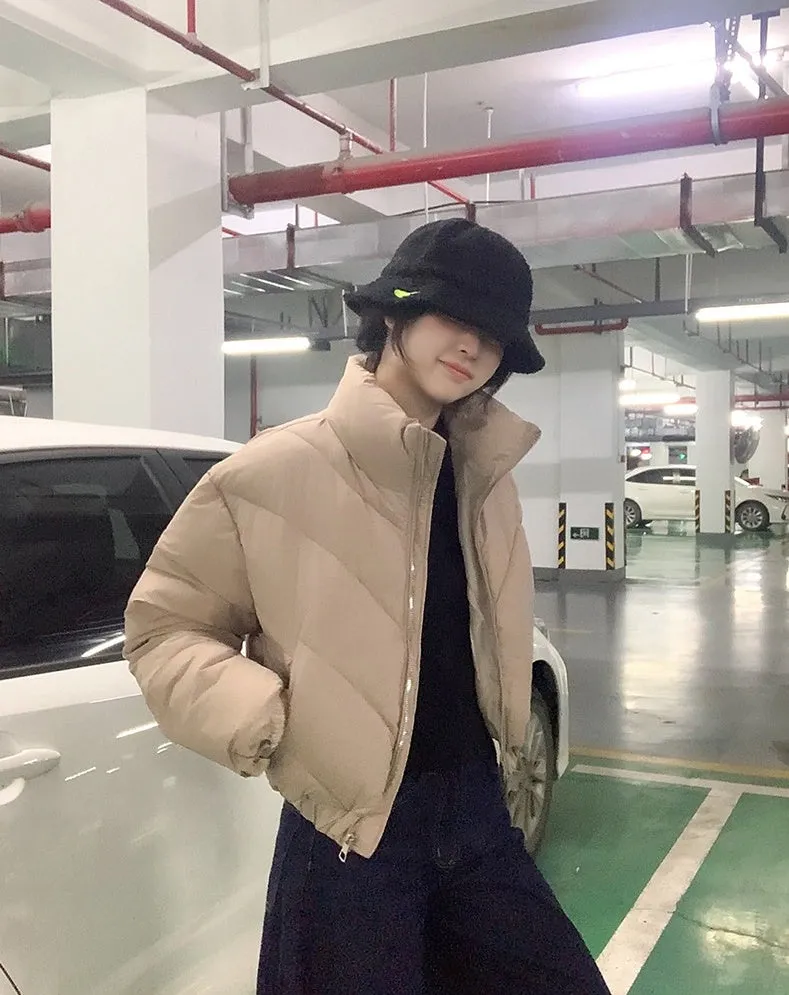 Thickened Relaxed-Fit Puffed Jacket with Elastic Band Cuffs for Women