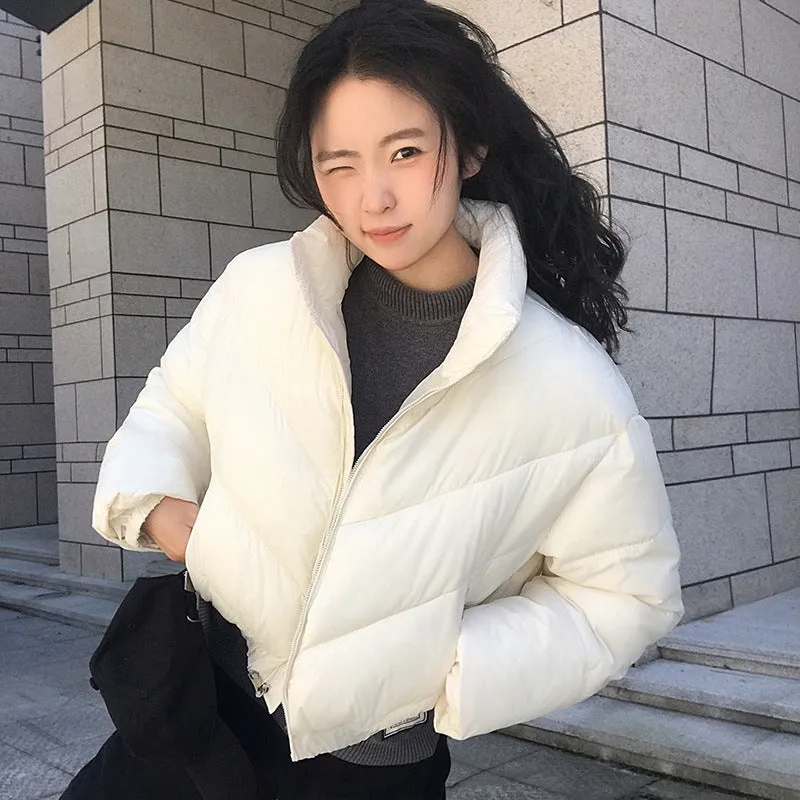 Thickened Relaxed-Fit Puffed Jacket with Elastic Band Cuffs for Women