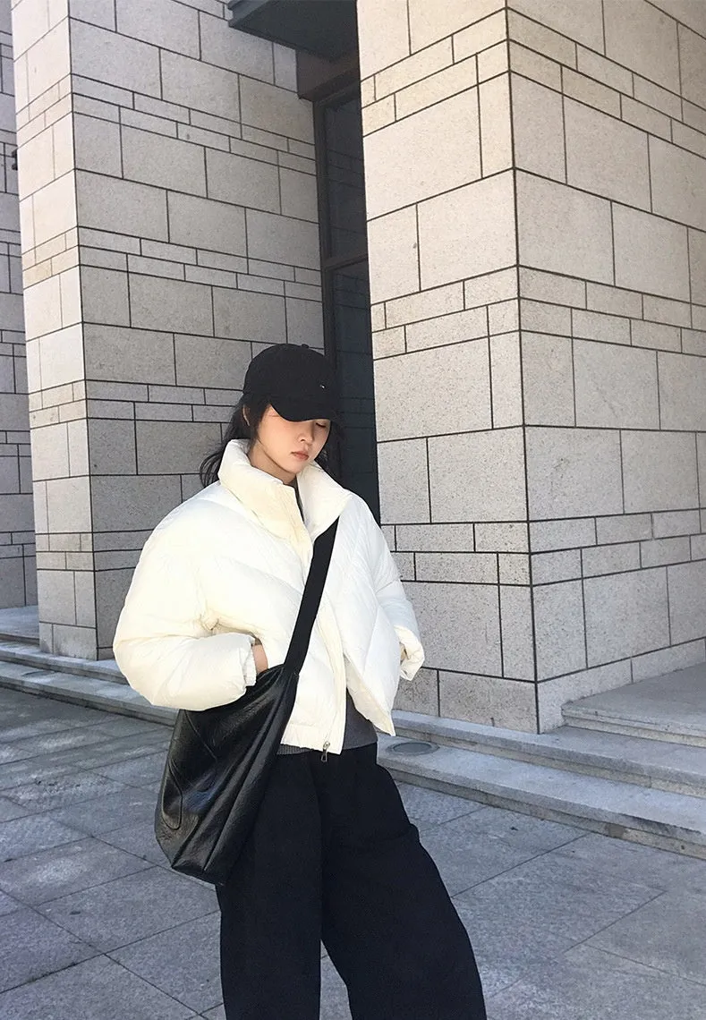 Thickened Relaxed-Fit Puffed Jacket with Elastic Band Cuffs for Women