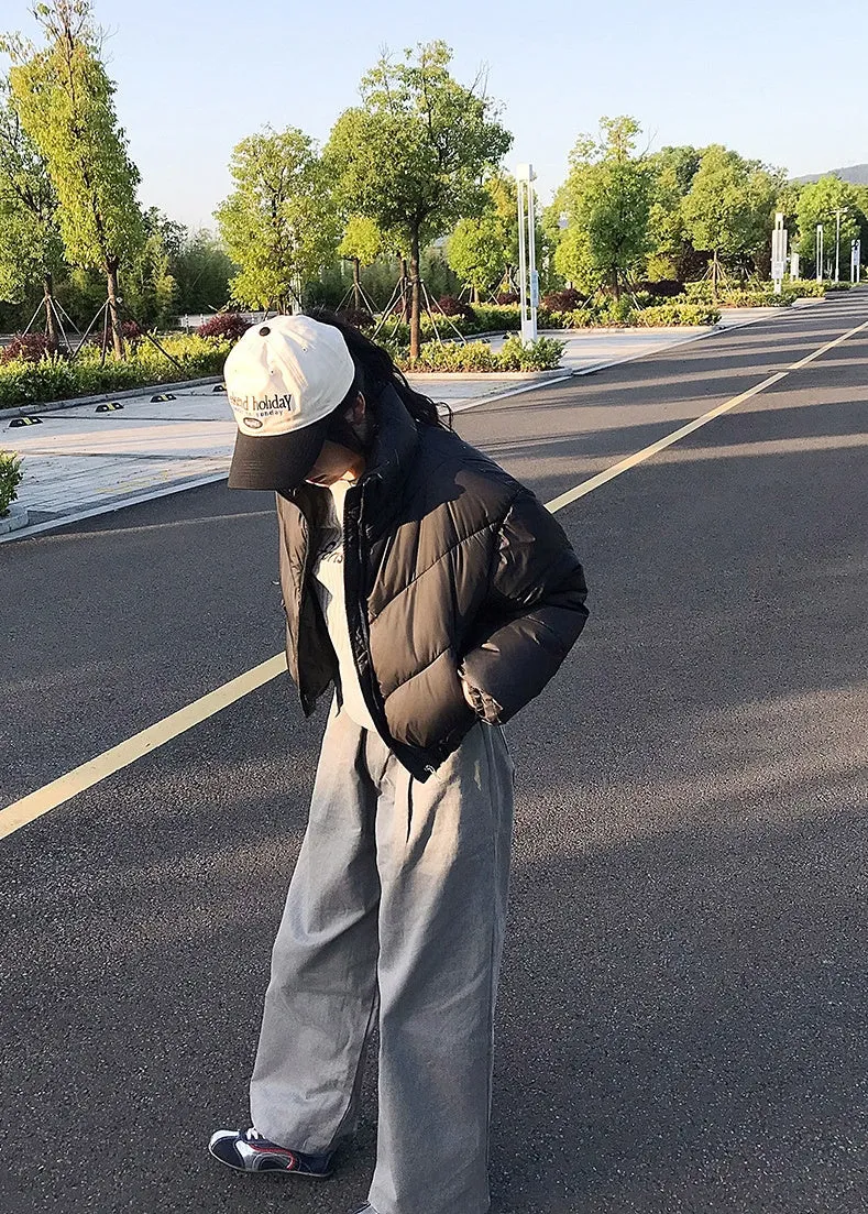 Thickened Relaxed-Fit Puffed Jacket with Elastic Band Cuffs for Women