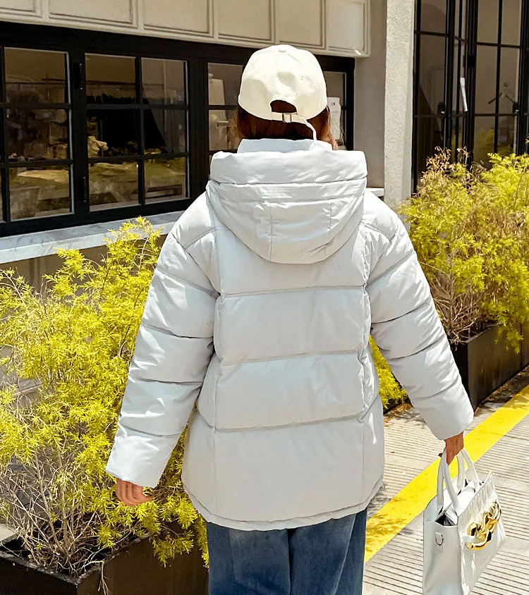 Trendy Solid Hooded Puffer Jacket for Women