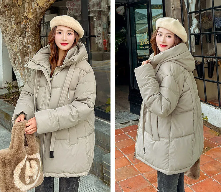 Trendy Solid Hooded Puffer Jacket for Women