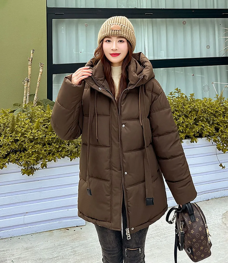 Trendy Solid Hooded Puffer Jacket for Women
