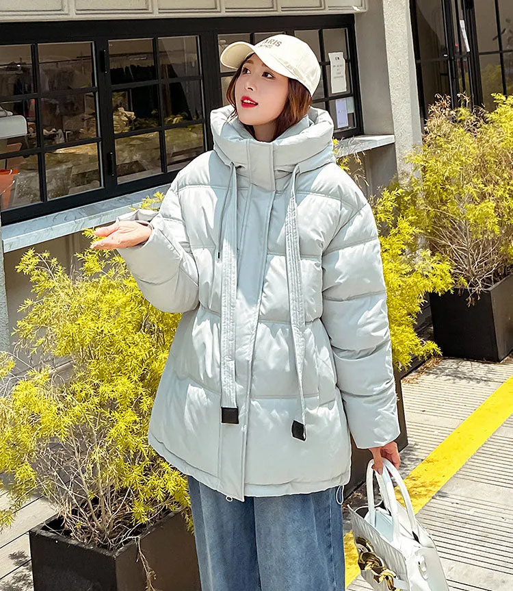Trendy Solid Hooded Puffer Jacket for Women