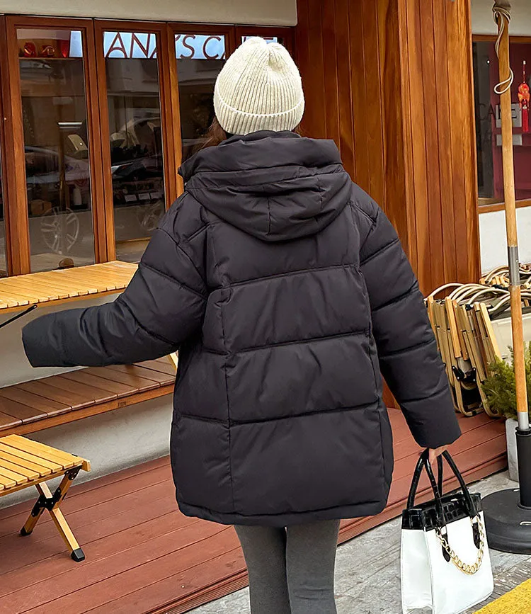 Trendy Solid Hooded Puffer Jacket for Women