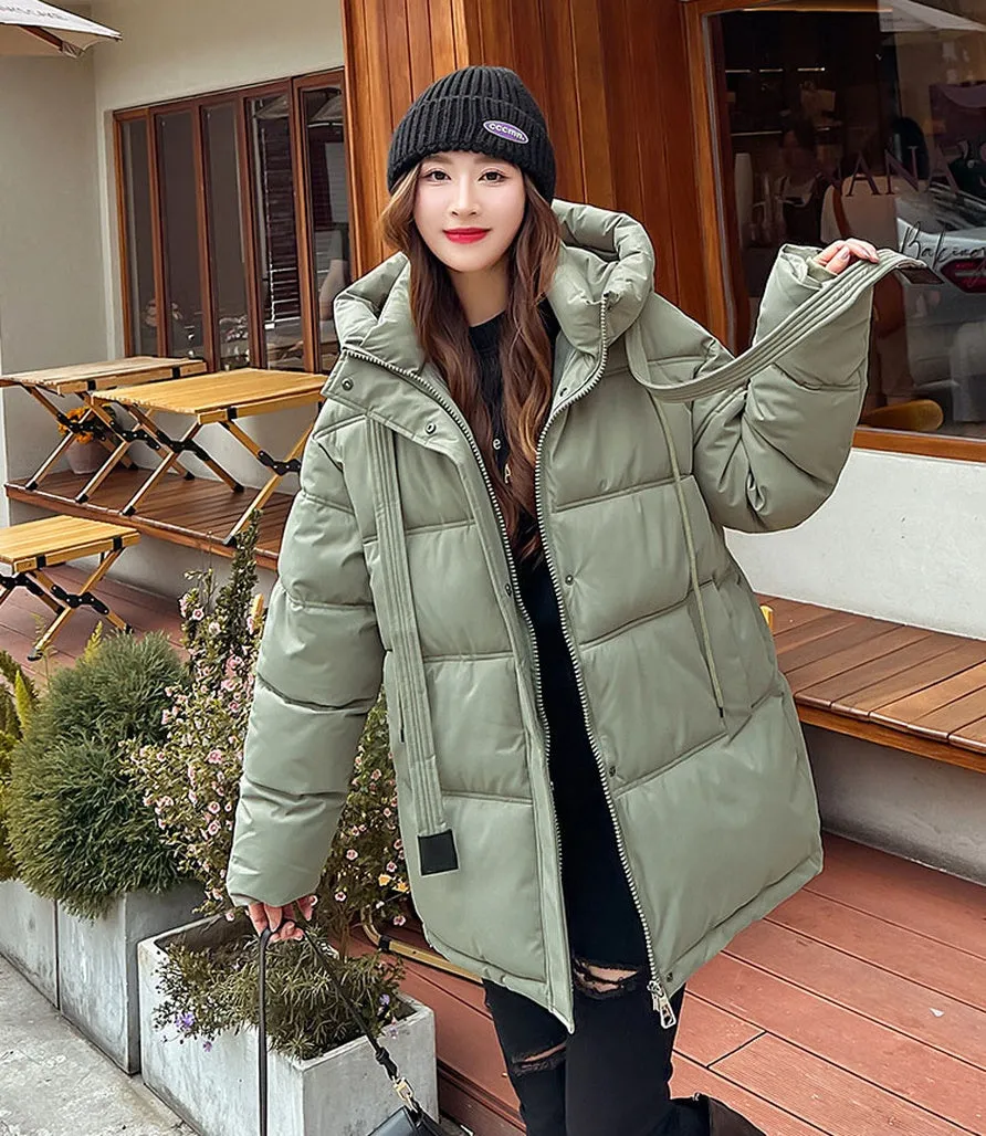 Trendy Solid Hooded Puffer Jacket for Women
