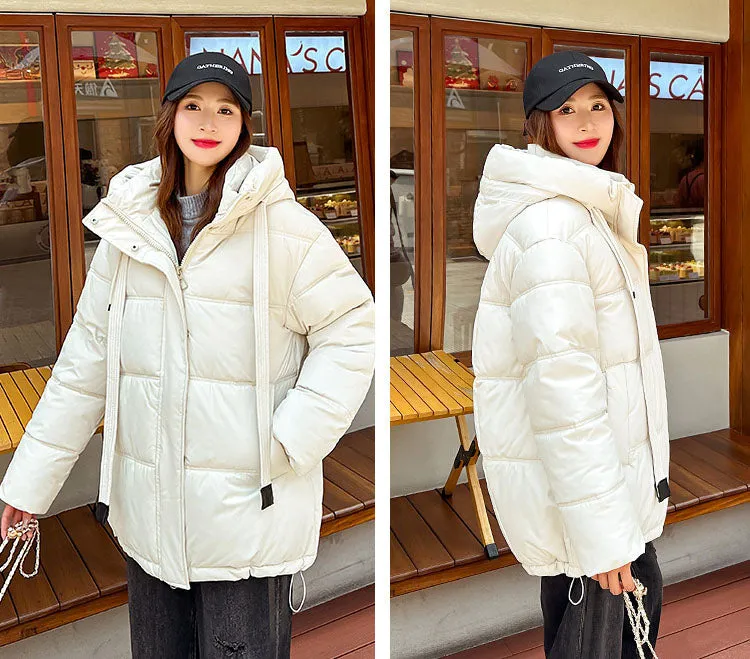 Trendy Solid Hooded Puffer Jacket for Women