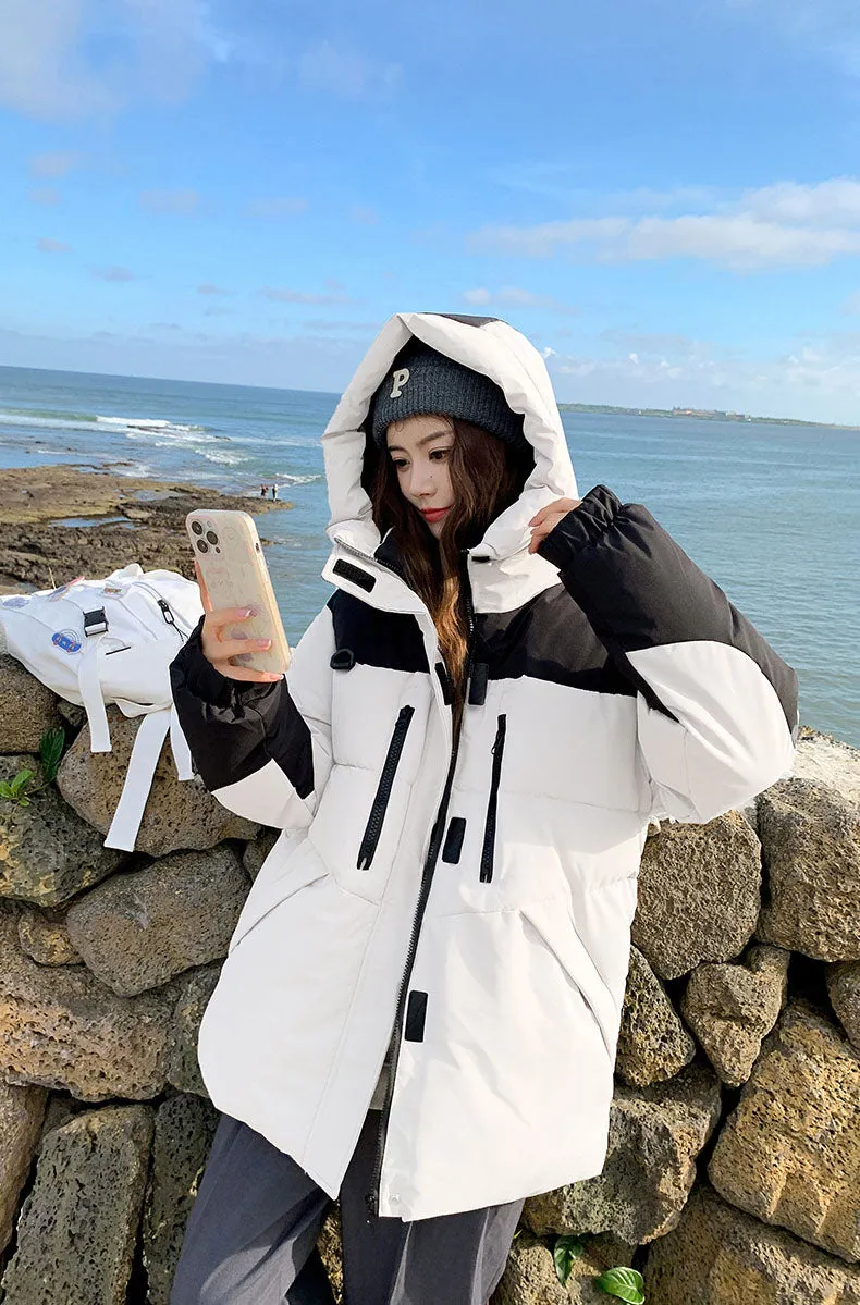 Trendy Two-Tone Women's Puffer Jacket with In-Seam Pockets