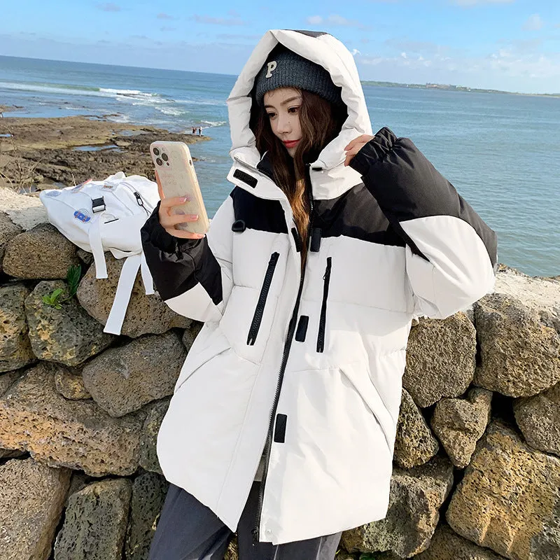 Trendy Two-Tone Women's Puffer Jacket with In-Seam Pockets