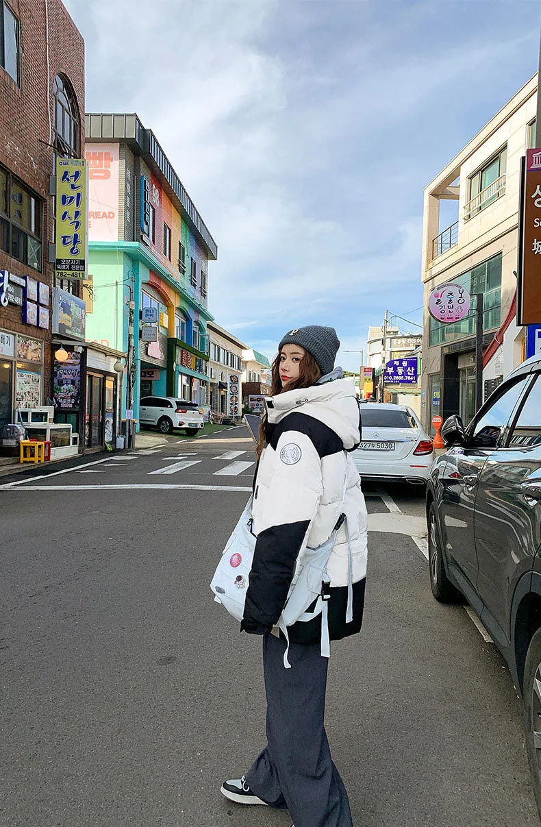 Trendy Two-Tone Women's Puffer Jacket with In-Seam Pockets