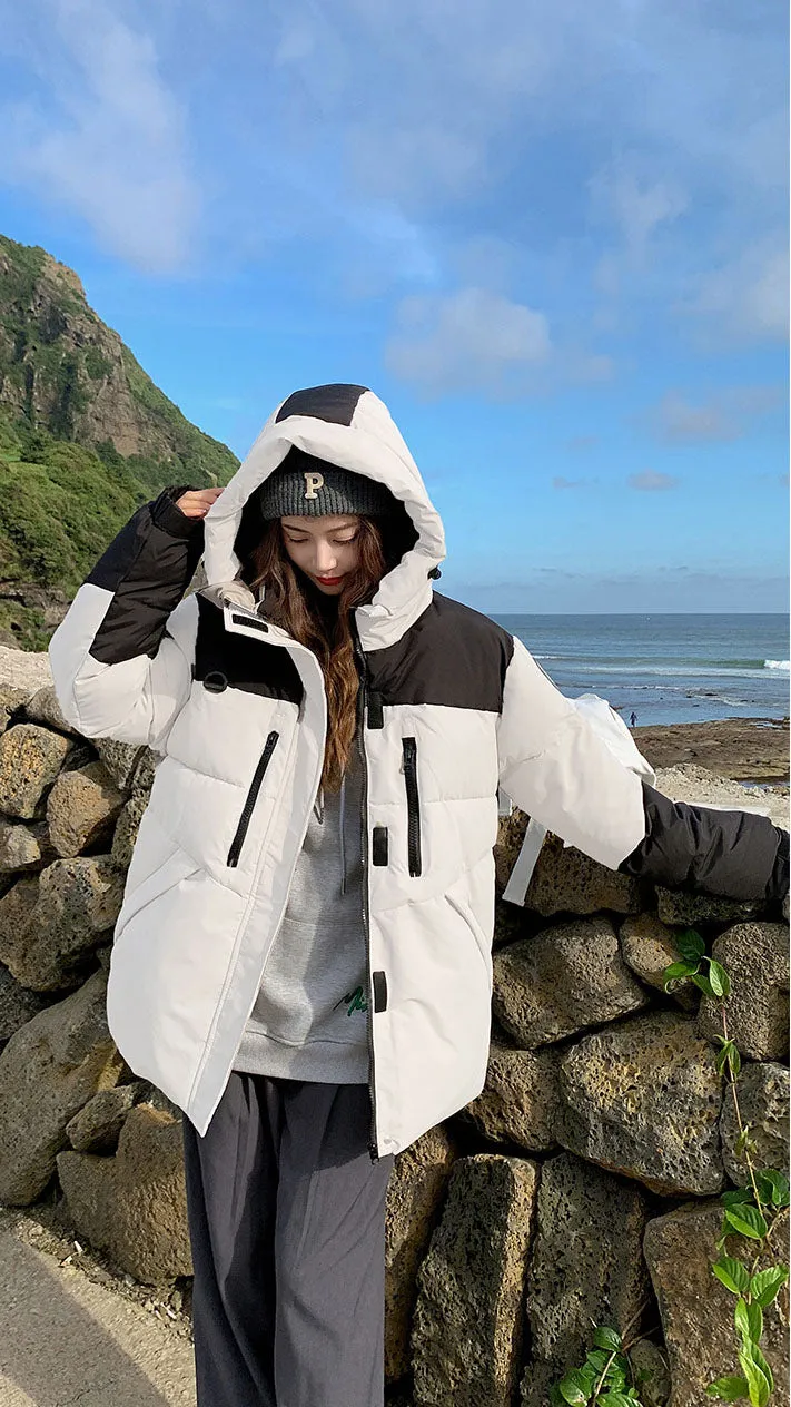 Trendy Two-Tone Women's Puffer Jacket with In-Seam Pockets