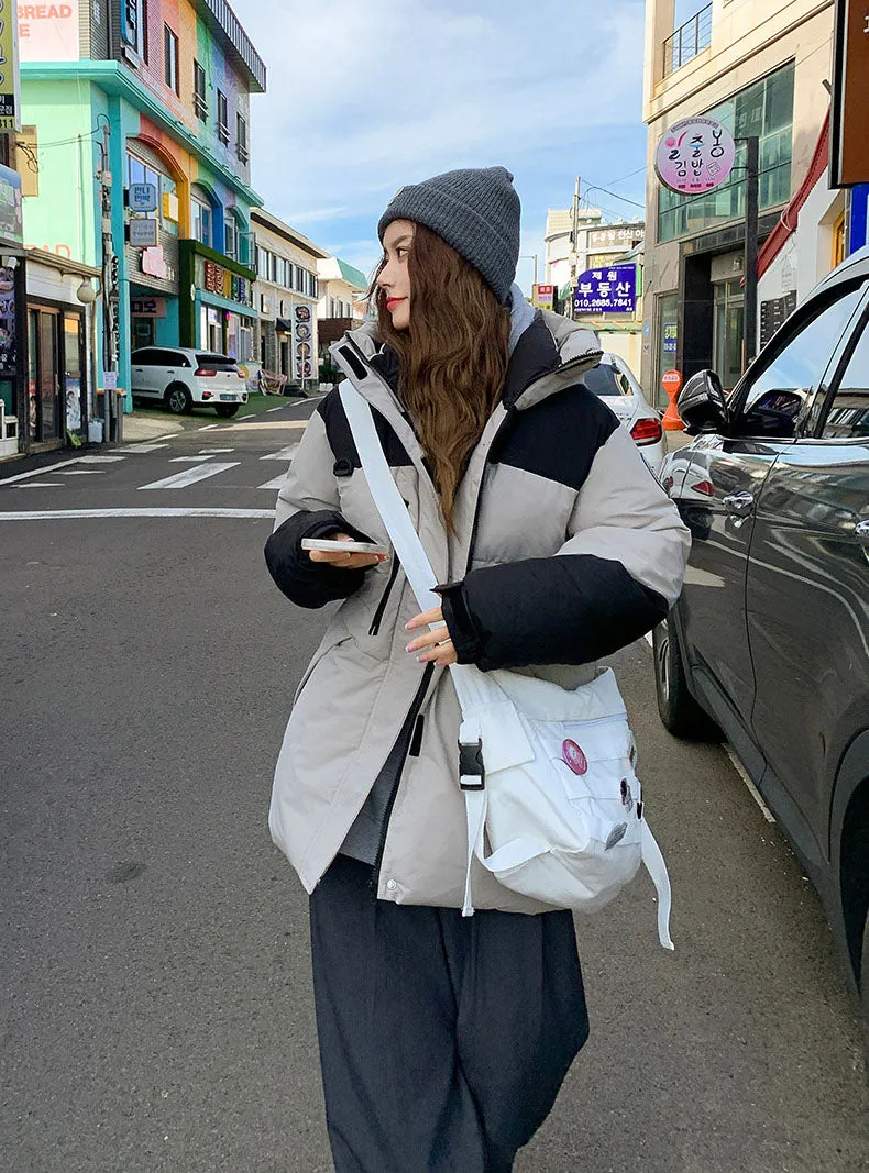 Trendy Two-Tone Women's Puffer Jacket with In-Seam Pockets