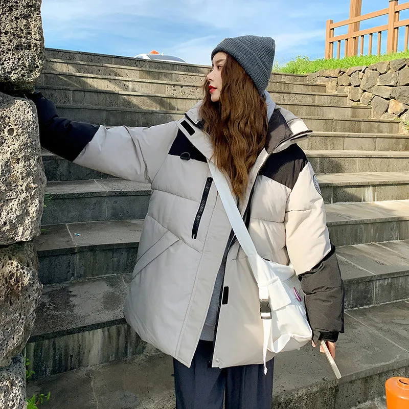 Trendy Two-Tone Women's Puffer Jacket with In-Seam Pockets