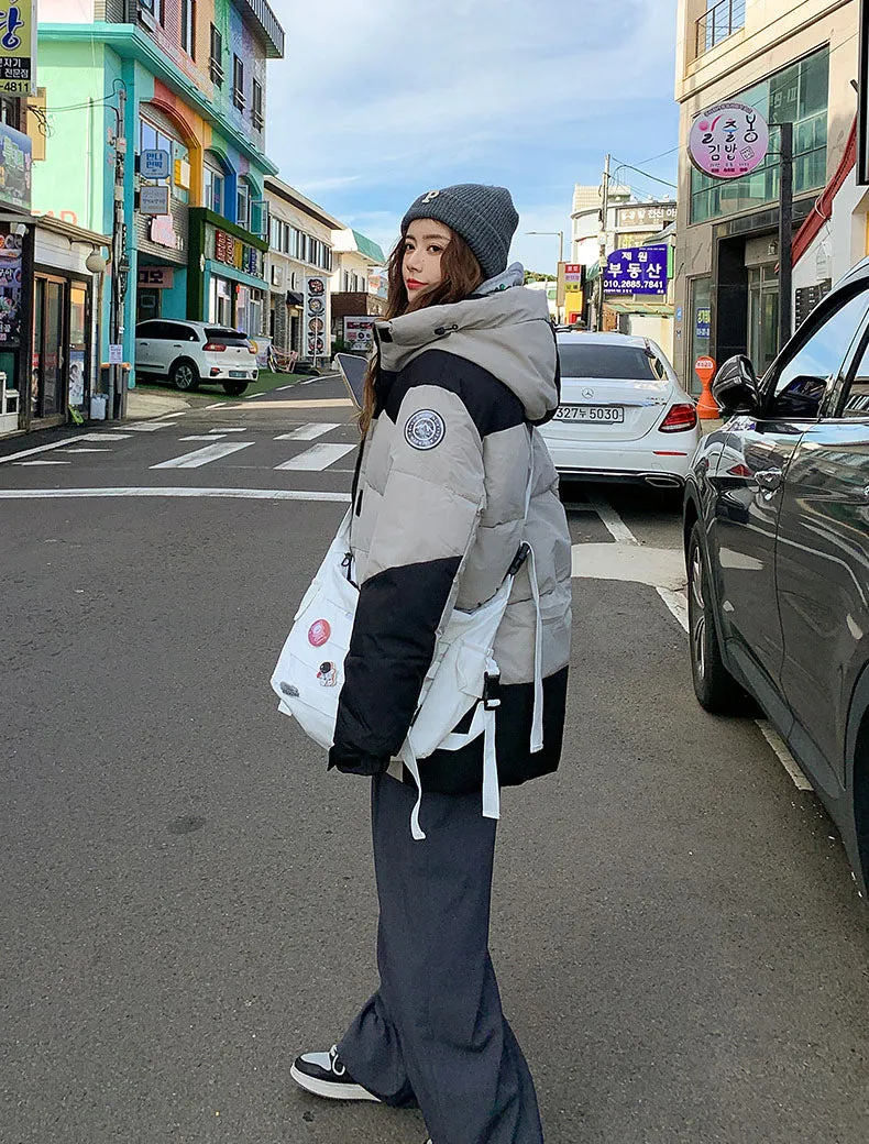 Trendy Two-Tone Women's Puffer Jacket with In-Seam Pockets