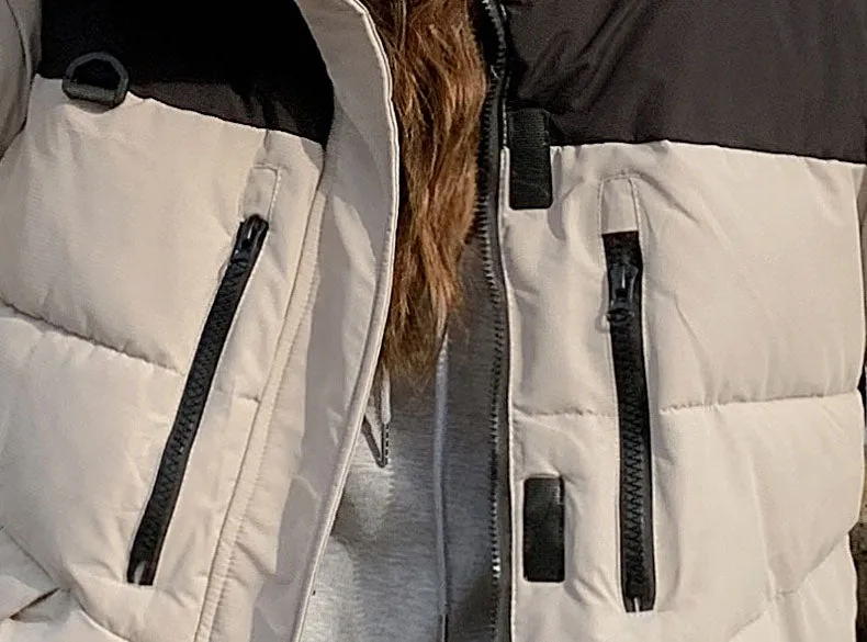 Trendy Two-Tone Women's Puffer Jacket with In-Seam Pockets