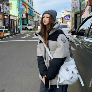Trendy Two-Tone Women's Puffer Jacket with In-Seam Pockets
