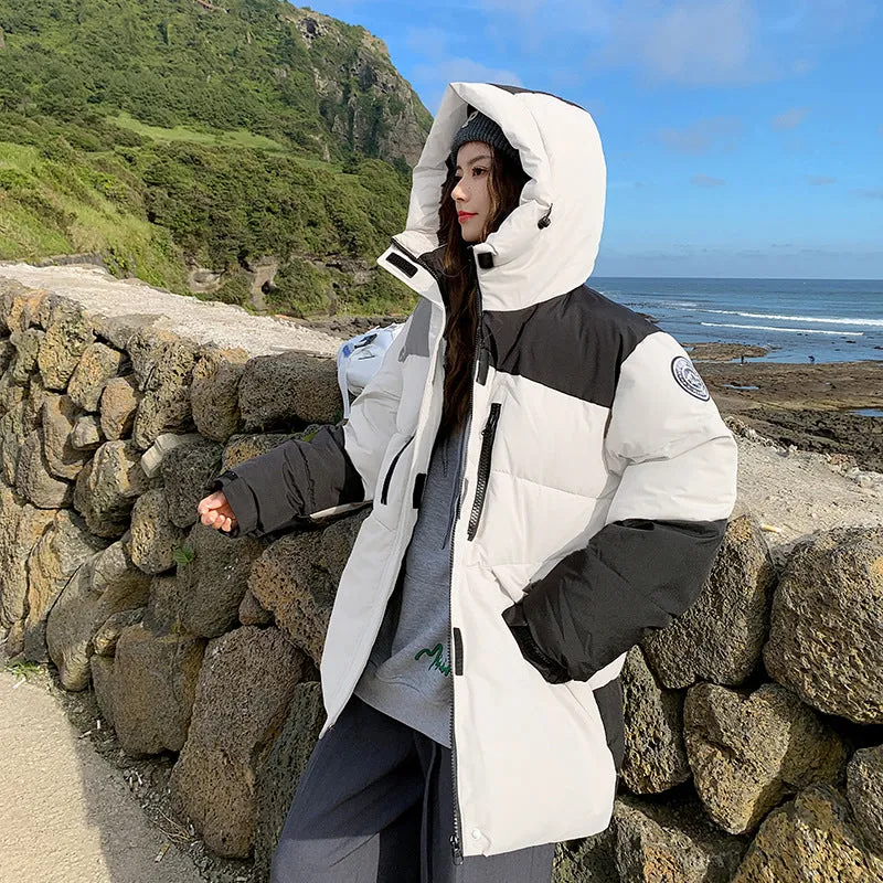Trendy Two-Tone Women's Puffer Jacket with In-Seam Pockets