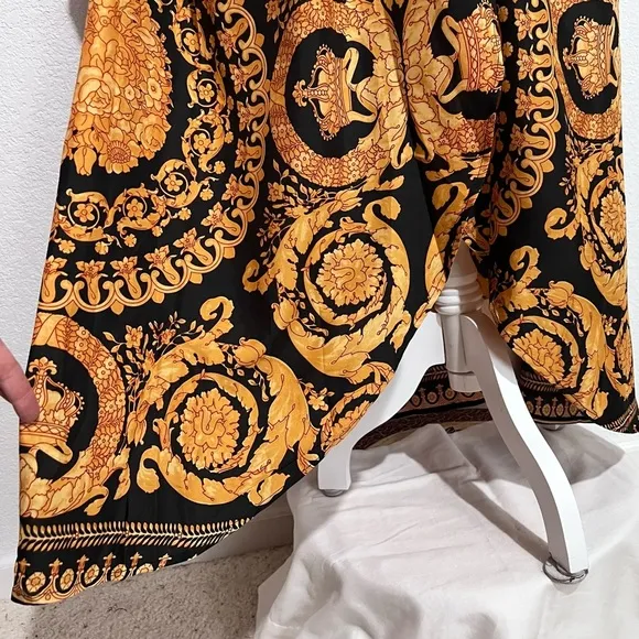Tribal Boho Black &amp; Gold Silk Lingerie Kimono Belted Robe Loungewear Large