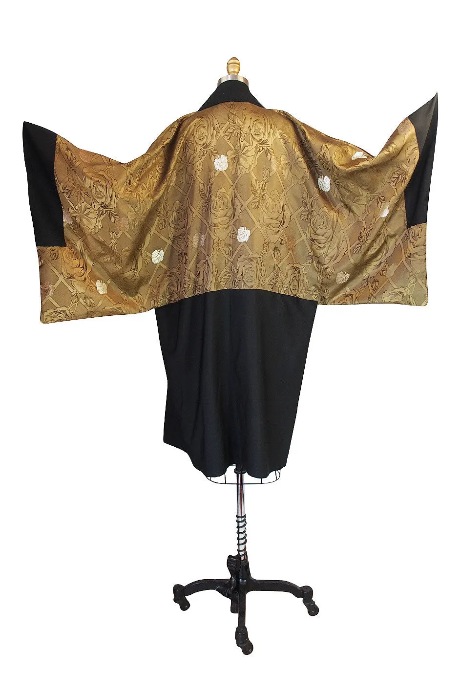 Unusual 1950s Gold Silk Floral Kimono