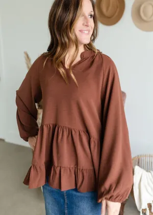 V-Neck Balloon Long Sleeve Tiered Top - FINAL SALE