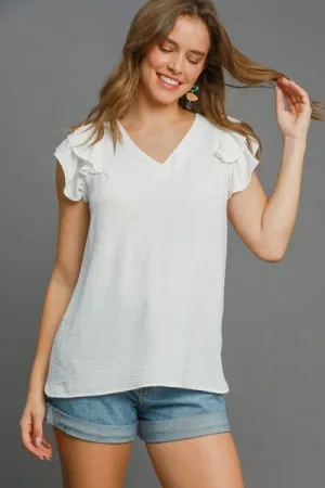 V-Neck Double Layered Ruffle Sleeve Blouse
