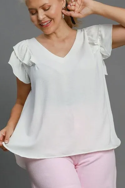 V-Neck Double Layered Ruffle Sleeve Blouse