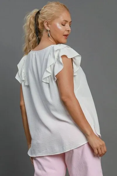V-Neck Double Layered Ruffle Sleeve Blouse