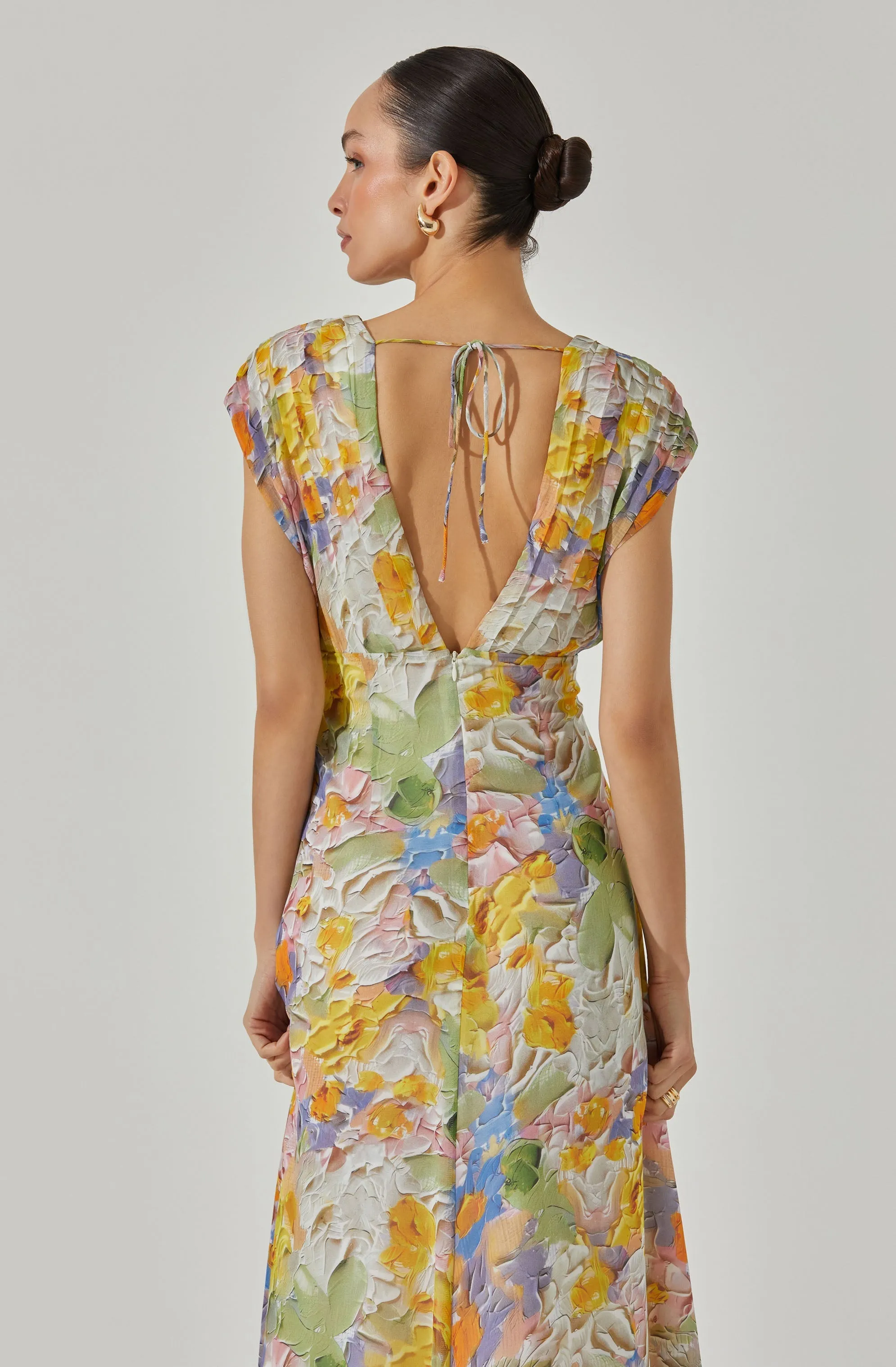 V-Neck Pleated Midi Dress