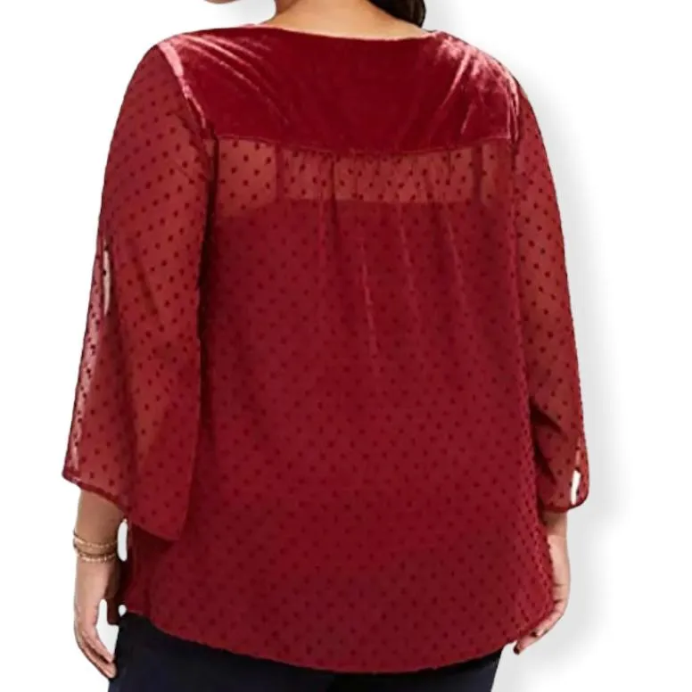 V-Neck Swiss Dot Top Plus Size Women's Blouses