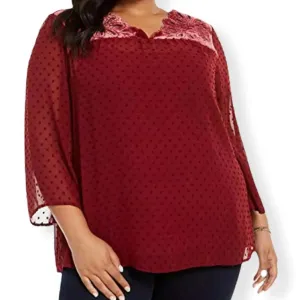 V-Neck Swiss Dot Top Plus Size Women's Blouses