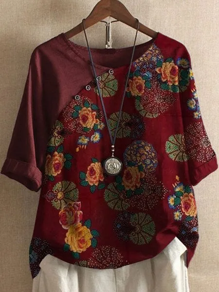 Vanessa | Floral Pattern Short Sleeve Shirt Boho Style