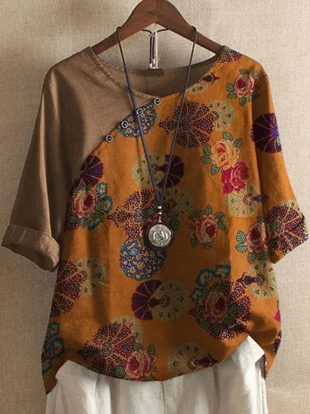 Vanessa | Floral Pattern Short Sleeve Shirt Boho Style