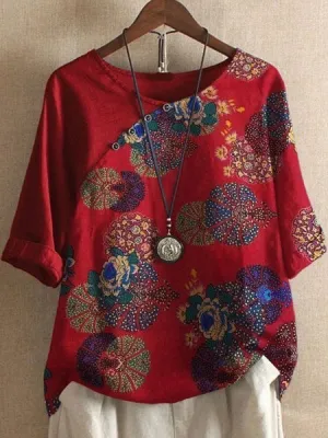 Vanessa | Floral Pattern Short Sleeve Shirt Boho Style