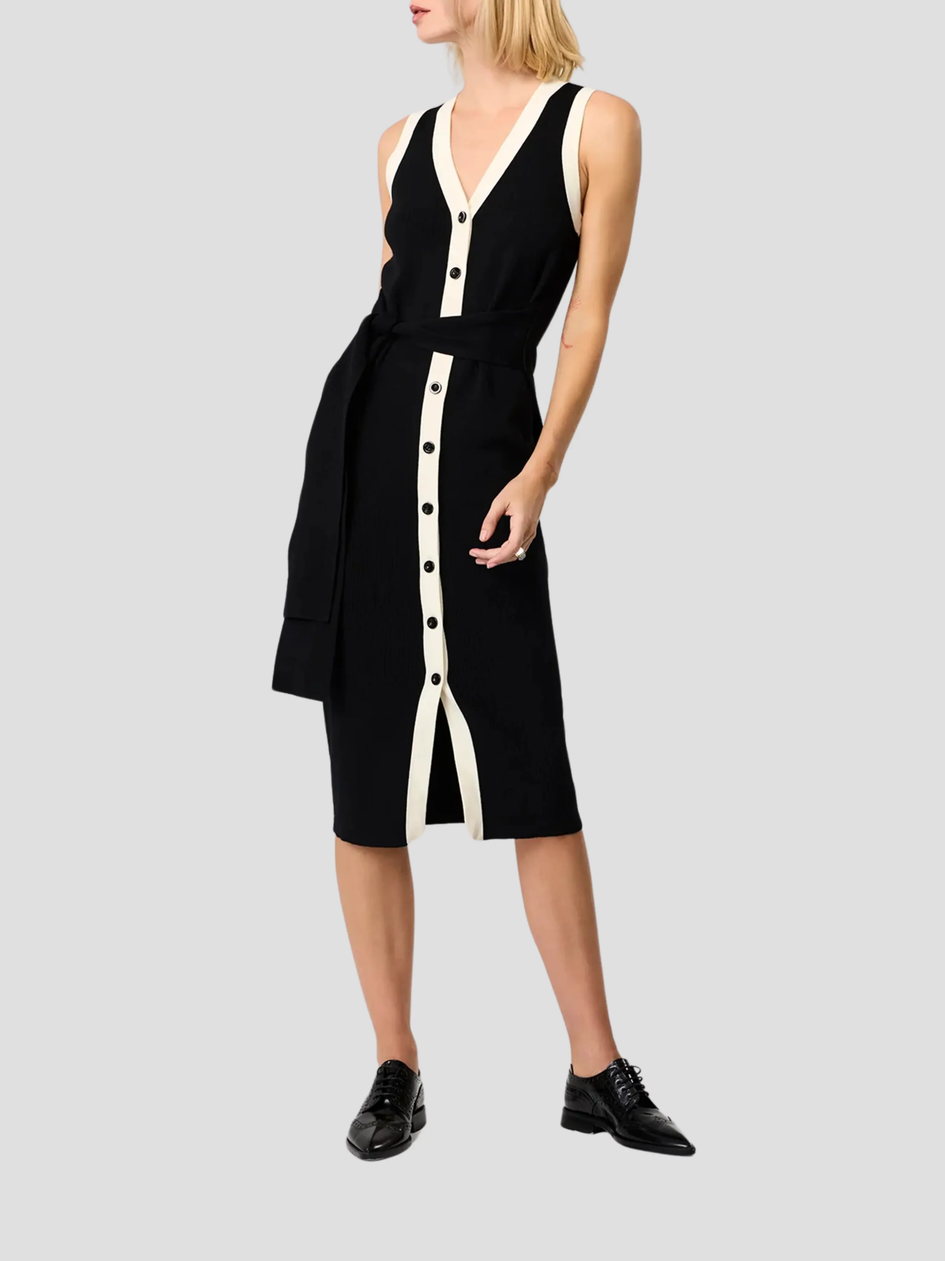 Victoria Sleeveless Front-Tie Midi Dress