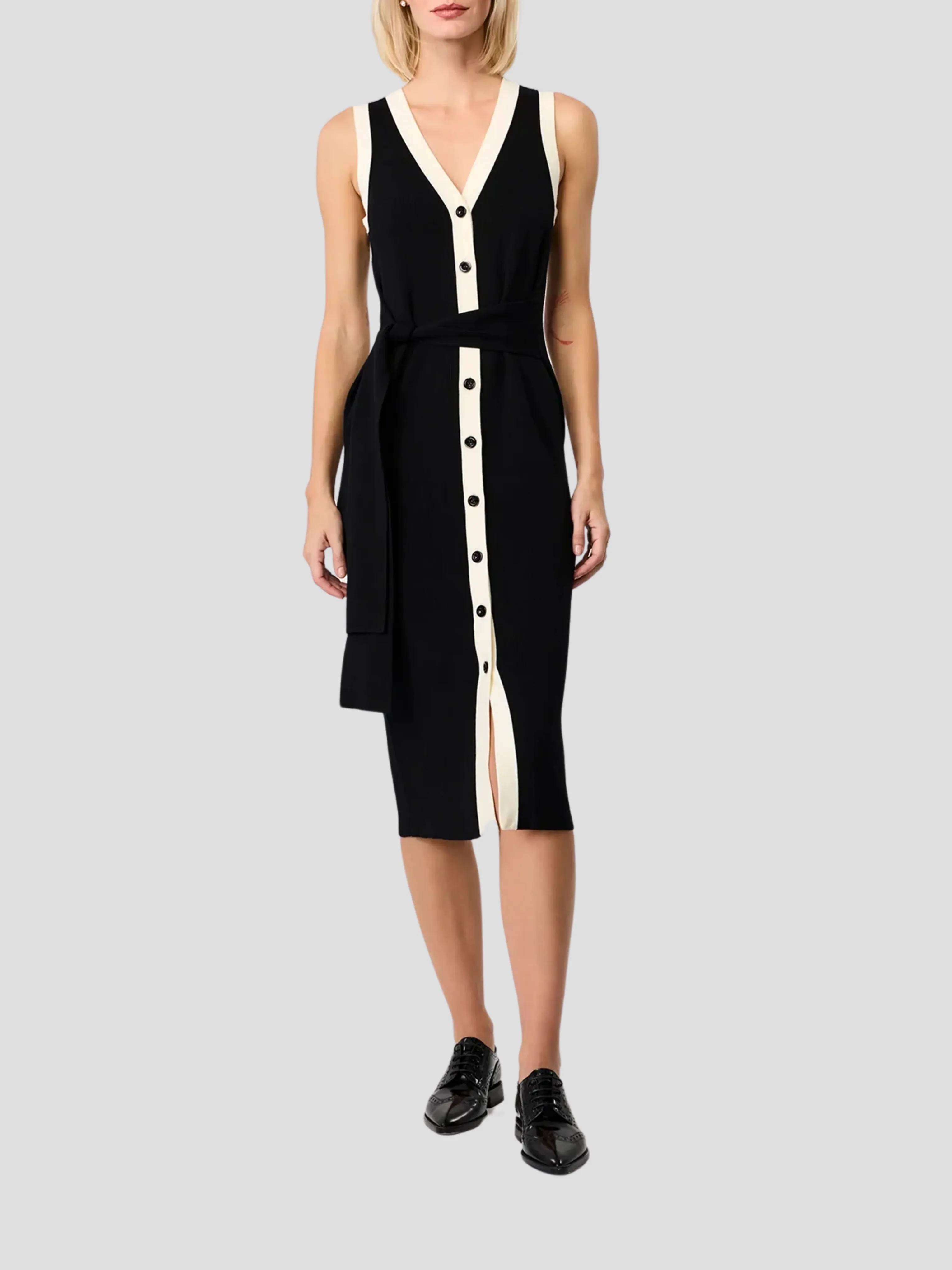 Victoria Sleeveless Front-Tie Midi Dress