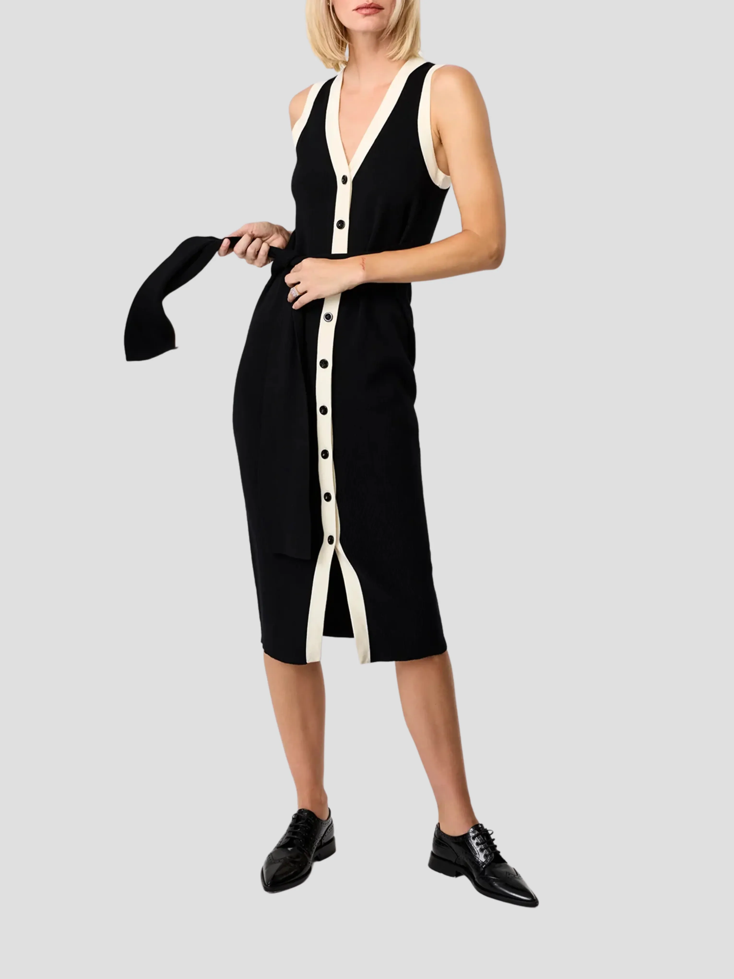 Victoria Sleeveless Front-Tie Midi Dress