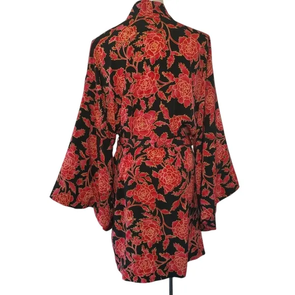 VICTORIA'S SECRET Collection Vintage Y2K Gold Label Blk/Red/Gold Kimono Robe S/M