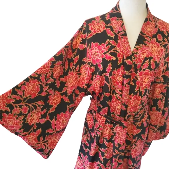 VICTORIA'S SECRET Collection Vintage Y2K Gold Label Blk/Red/Gold Kimono Robe S/M