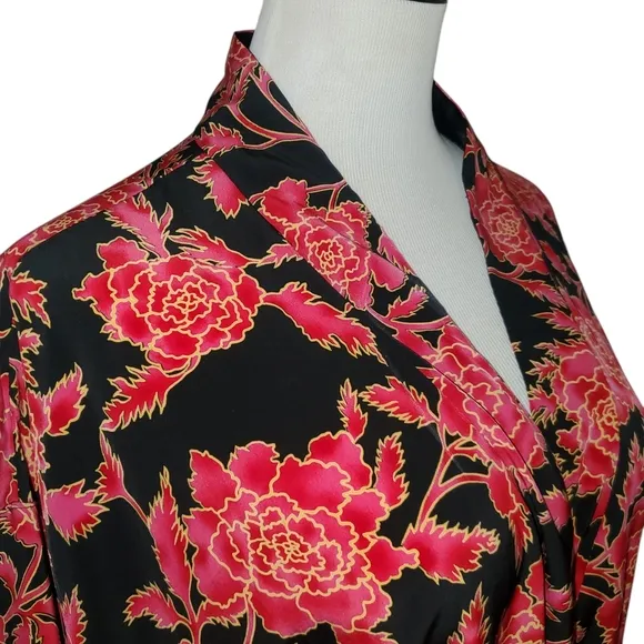 VICTORIA'S SECRET Collection Vintage Y2K Gold Label Blk/Red/Gold Kimono Robe S/M