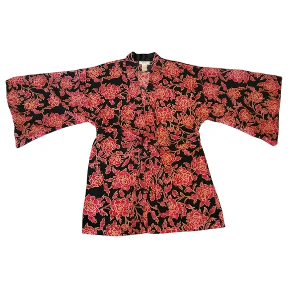 VICTORIA'S SECRET Collection Vintage Y2K Gold Label Blk/Red/Gold Kimono Robe S/M