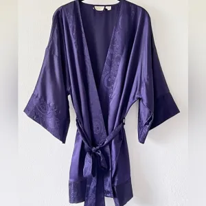 Victoria’s Secret Vintage Gold Label Satin Robe Floral Purple Kimono Sleeve