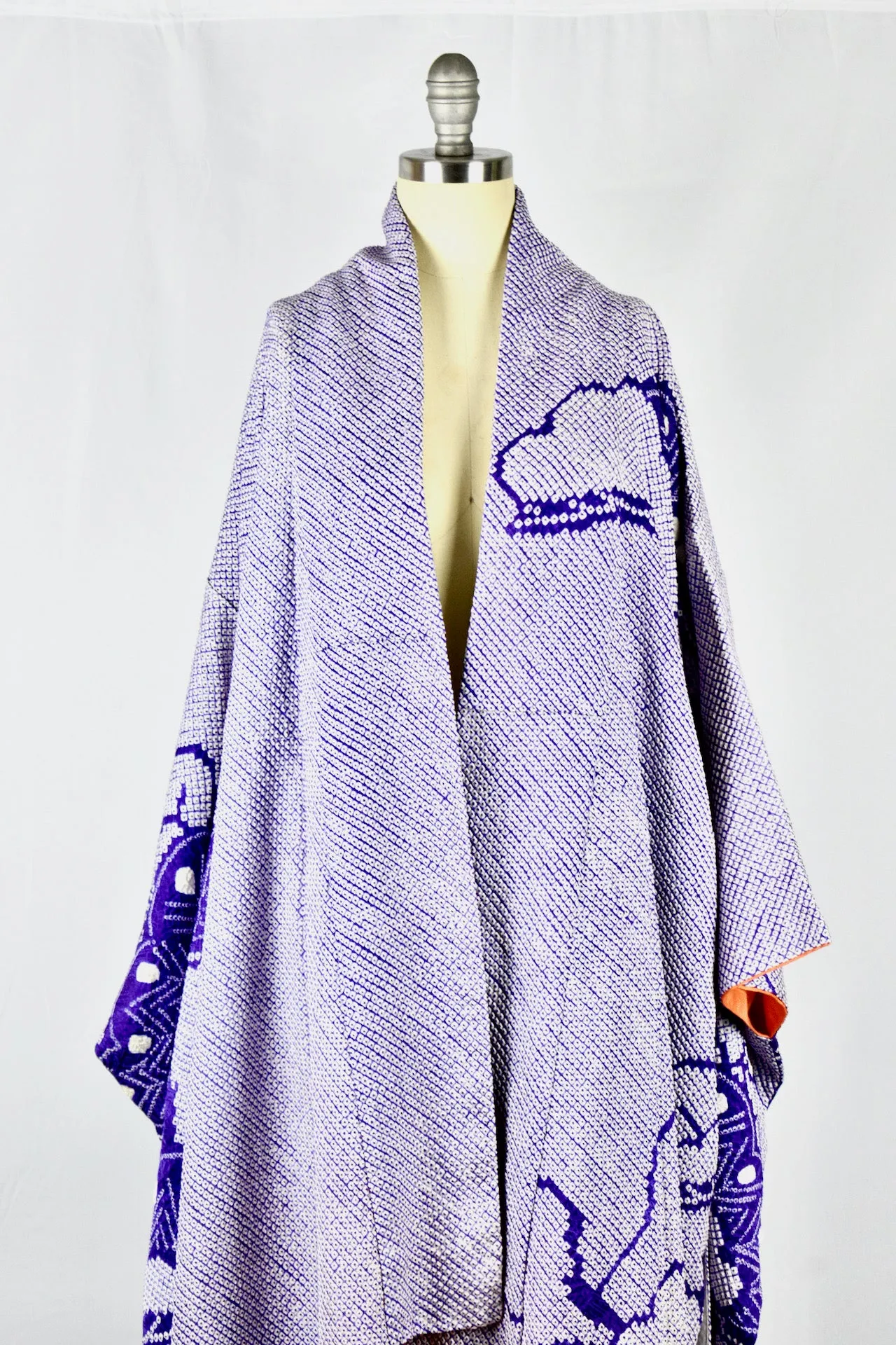 Vintage 1940's Purple Hand Threaded Silk Kimono Wrapper / OS