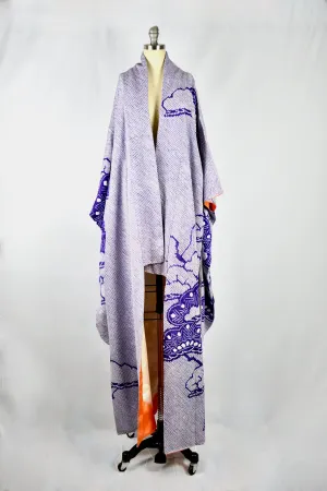 Vintage 1940's Purple Hand Threaded Silk Kimono Wrapper / OS