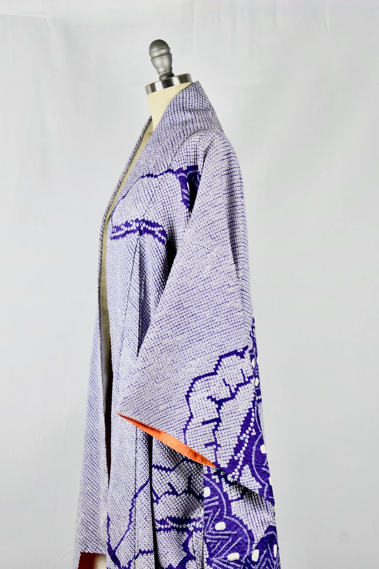 Vintage 1940's Purple Hand Threaded Silk Kimono Wrapper / OS