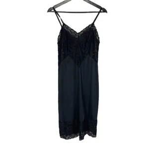 Vintage 60s Black Lace Antron III Nylon Midi Slip Large