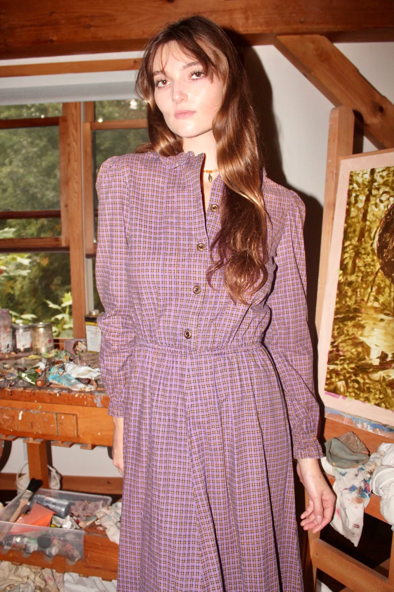 Vintage 70s Prairie Plaid Dress (4/6)